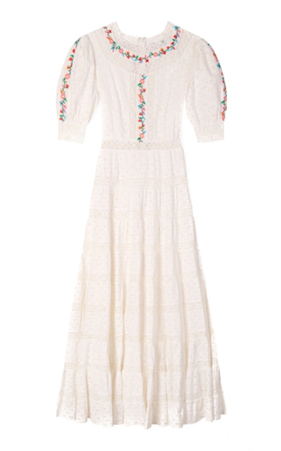 Shop Rixo London Skylar Embroidered Broderie Anglaise Cotton Midi Dress In Floral