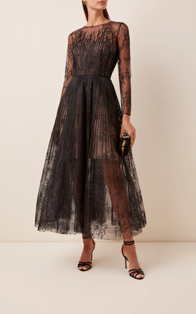 Shop Oscar De La Renta Bead-embellished Lace Cocktail Dress In Black