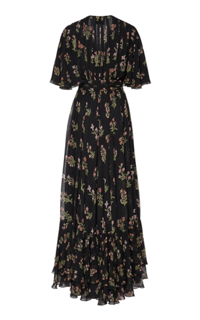 Shop Giambattista Valli Gathered Floral-print Silk Maxi Dress In Black