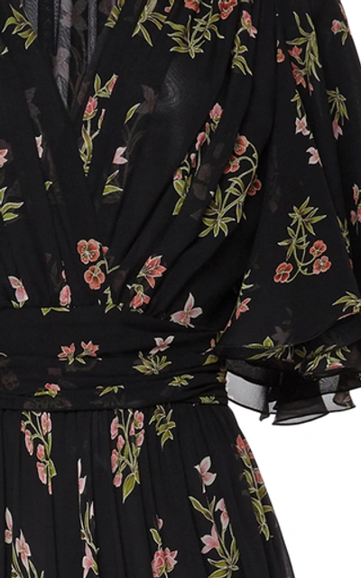 Shop Giambattista Valli Gathered Floral-print Silk Maxi Dress In Black