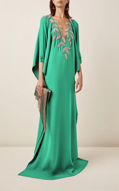 Shop Oscar De La Renta Exclusive Embellished Silk-georgette Caftan In Green