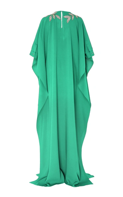 Shop Oscar De La Renta Exclusive Embellished Silk-georgette Caftan In Green