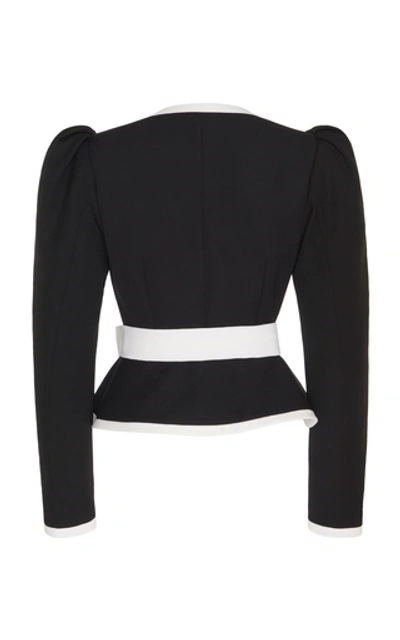 Shop Alessandra Rich Bow-accented Peplum Wool Jacket In Black