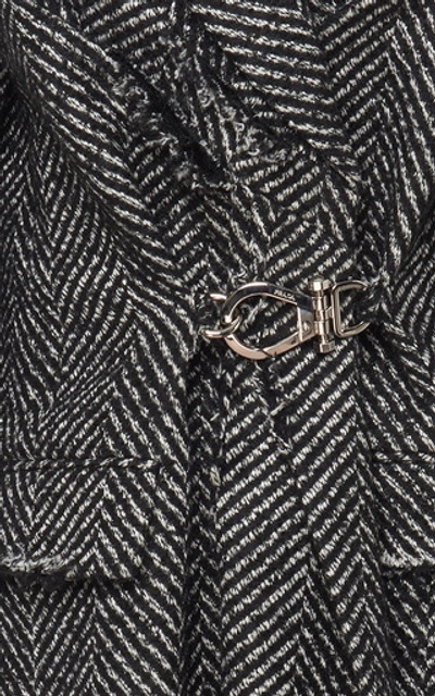 Shop Prada Belted Chevron Wool-felt Coat In Black