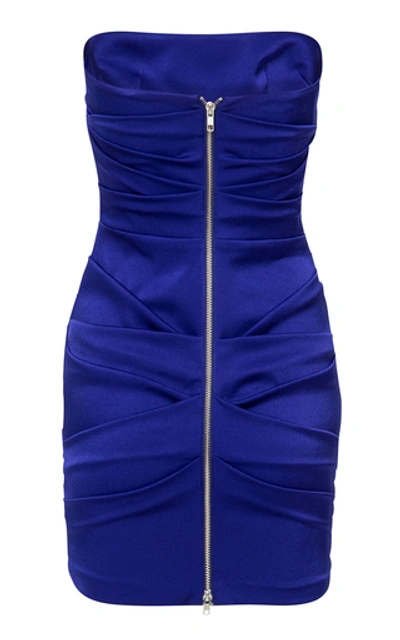 Shop Alex Perry Strapless Ruched Satin Mini Dress In Purple