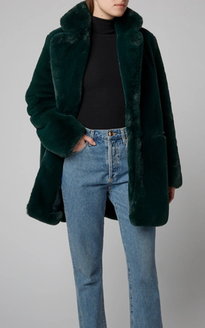 Shop Apparis Sophie Collared Faux Fur Coat In Dark Green
