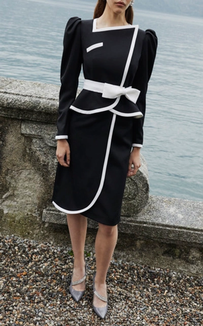 Shop Alessandra Rich Wool Wrap Skirt In Black