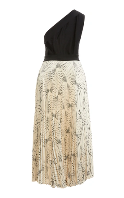 Shop Victoria Victoria Beckham Printed Twill One-shoulder Midi Dress