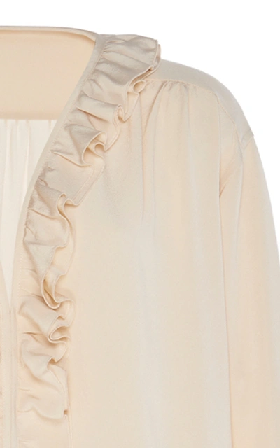 Shop Victoria Beckham Ruffled Silk-chiffon Top In White