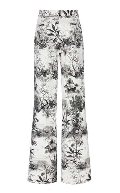 Shop Adam Lippes Printed Twill Pintuck Wide Leg Trousers