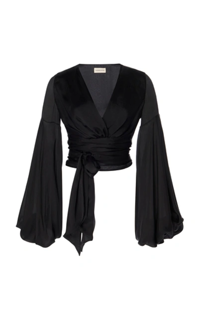 Shop Alexandre Vauthier Tie-detailed Silk-satin Top In Black