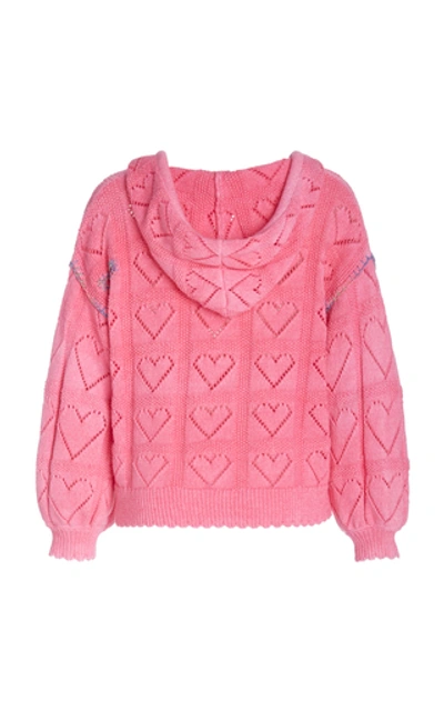 Shop Loveshackfancy Meara Pointelle-knit Cotton-terry Hooded Sweatshirt Siz In Pink