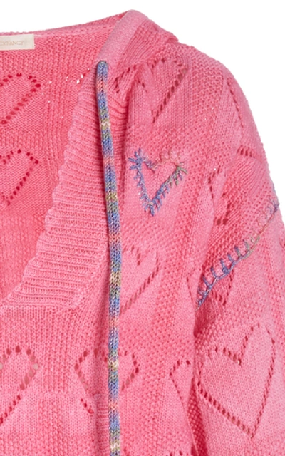 Shop Loveshackfancy Meara Pointelle-knit Cotton-terry Hooded Sweatshirt Siz In Pink