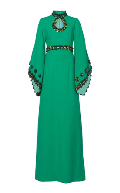 Shop Andrew Gn Bead-embellished Crepe Gown In Green