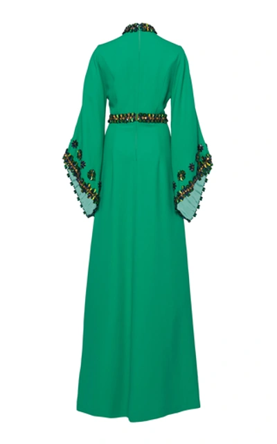 Shop Andrew Gn Bead-embellished Crepe Gown In Green