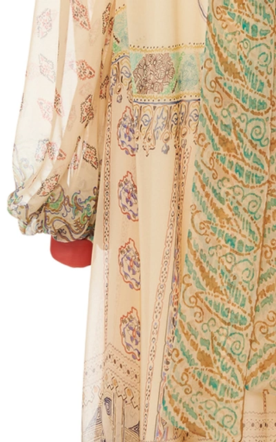 Shop Etro Printed Silk-chiffon Tie-neck Maxi Dress In Neutral