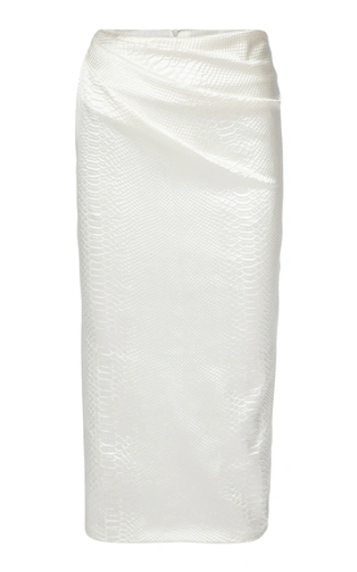 Shop Alex Perry Dalton Snake-effect Satin Midi Skirt In White