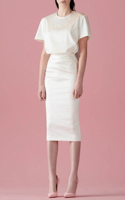 Shop Alex Perry Dalton Snake-effect Satin Midi Skirt In White