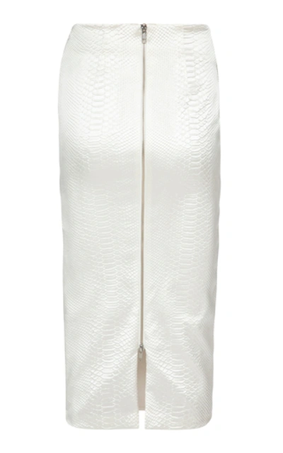 Shop Alex Perry Dalton Snake-effect Satin Midi Skirt In White