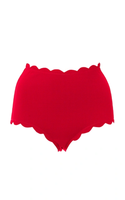 Shop Marysia Santa Monica Scalloped Bikini Briefs In Red