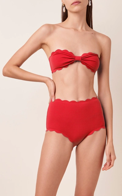 Shop Marysia Santa Monica Scalloped Bikini Briefs In Red