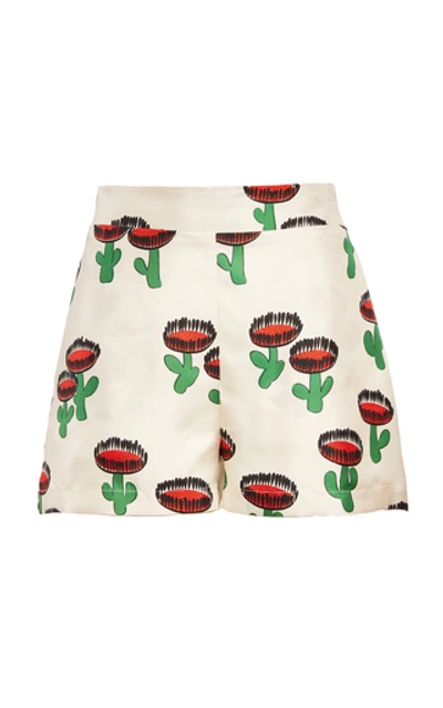 Shop La Doublej Boxer Printed Silk Shorts