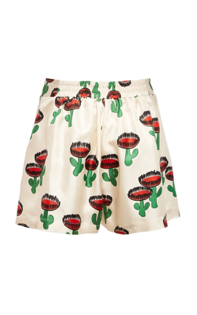 Shop La Doublej Boxer Printed Silk Shorts