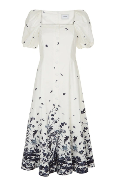 Shop Erdem Mariona Puff-sleeve Cotton Midi Dress In White