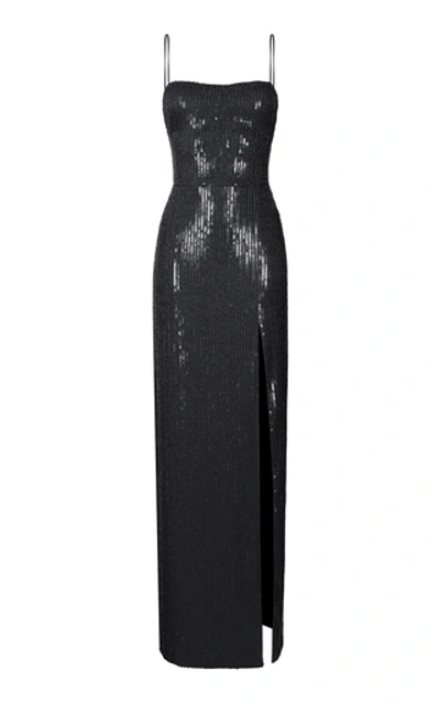 Shop Rasario Sequined Slip Gown In Black