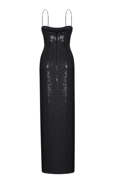 Shop Rasario Sequined Slip Gown In Black