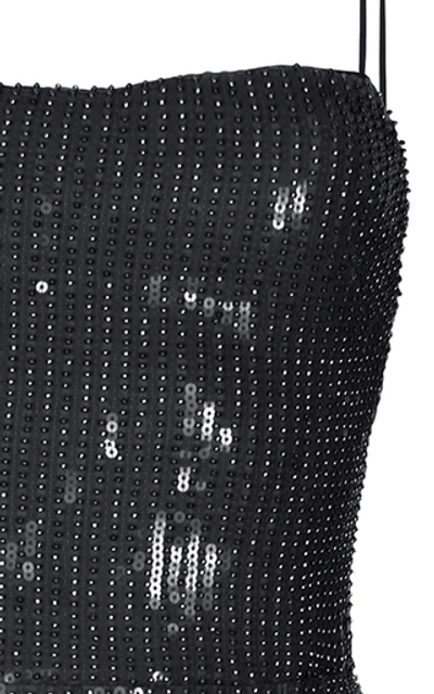 Shop Rasario Sequined Slip Gown In Black