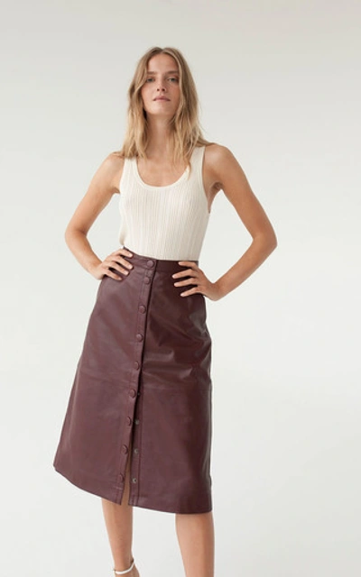 Shop Remain Bellis Leather Skirt In Burgundy
