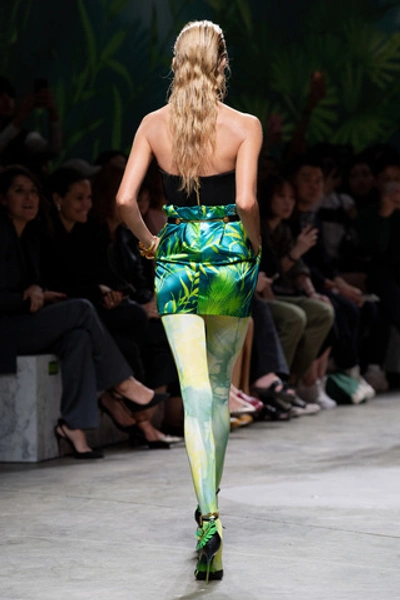 Shop Versace High-rise Jungle Print Satin Mini Skirt In Multi