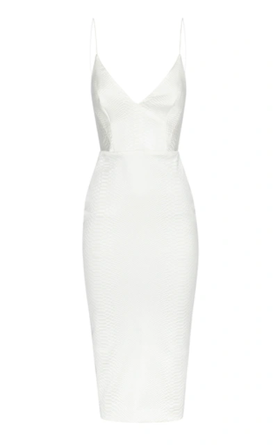 Shop Alex Perry Cambell Snake-effect Satin Midi Dress In White