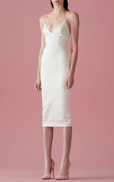 Shop Alex Perry Cambell Snake-effect Satin Midi Dress In White