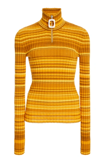 Shop Jw Anderson Striped Wool Turtleneck Sweater In Yellow