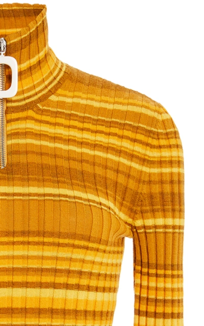 Shop Jw Anderson Striped Wool Turtleneck Sweater In Yellow