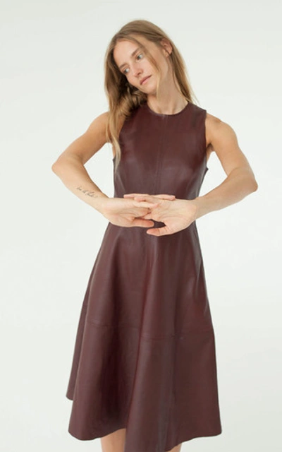 Shop Remain Portia Leather Dress In Burgundy