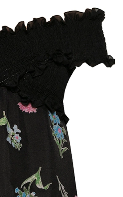 Shop Anna October Ani Floral-print Organza Off-the-shoulder Maxi Dress In Black