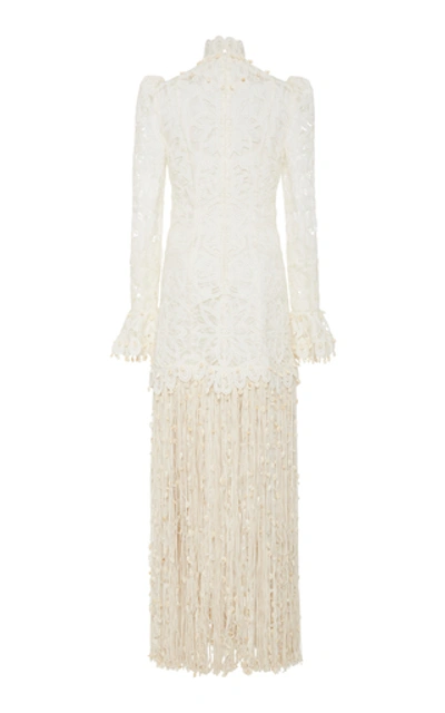 Shop Zimmermann Wavelength Fringed Lace-silk Gown In White