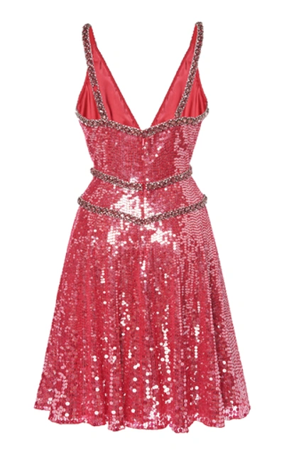 Shop Jenny Packham V-neck Sequined Mini Dress In Red