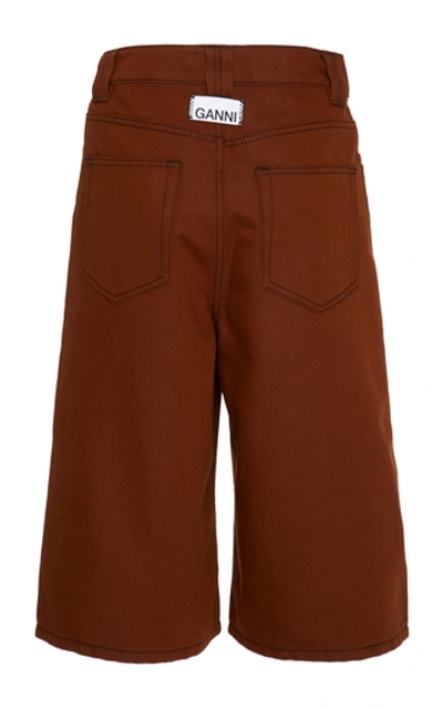 Shop Ganni Mixed Denim Long Cotton Shorts In Brown