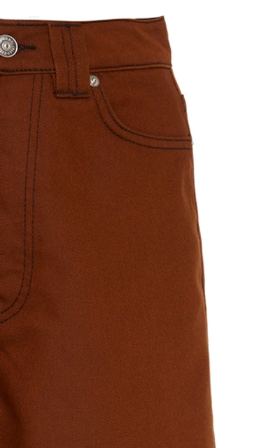 Shop Ganni Mixed Denim Long Cotton Shorts In Brown