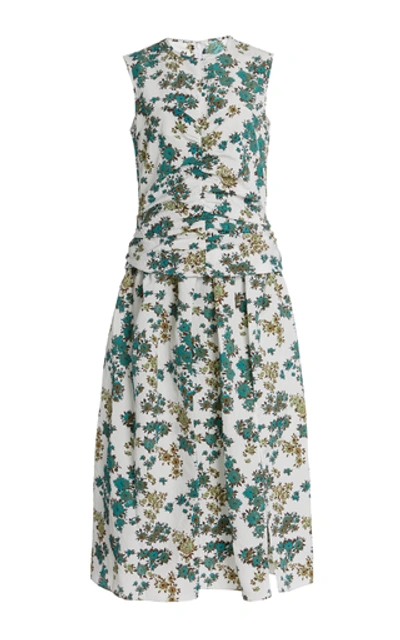 Shop Victoria Victoria Beckham Ruched Floral-print Cloque Midi Dress