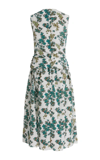 Shop Victoria Victoria Beckham Ruched Floral-print Cloque Midi Dress