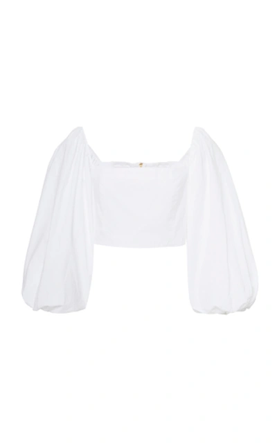 Shop Cara Cara Sagaponack Cotton-poplin Cropped Blouse In White