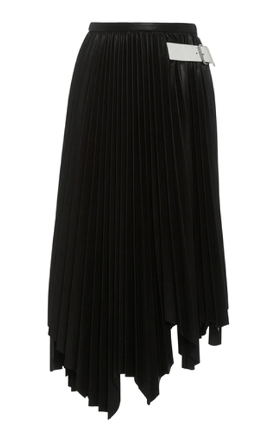 Shop Helmut Lang Pleated Leather Midi Skit In Black