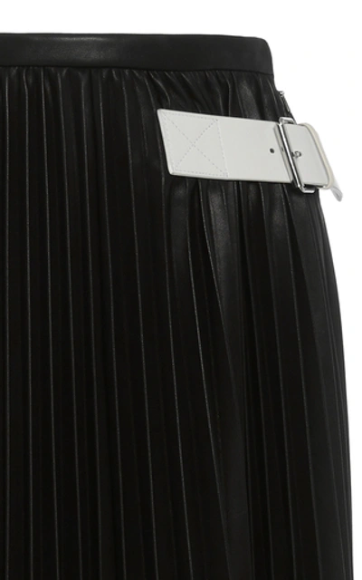 Shop Helmut Lang Pleated Leather Midi Skit In Black