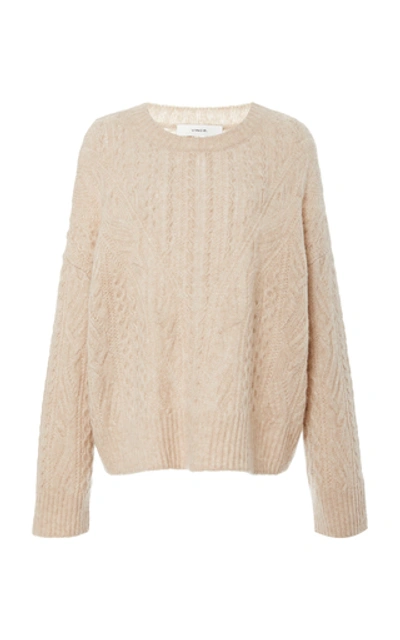 Shop Vince Open Wool-cashmere Blend Cable-knit Sweater In Neutral