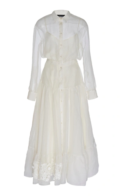 Shop Rochas Quaresima Appliquéd Silk Organza Maxi Shirt Dress In White